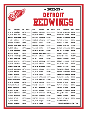 Detroit Red Wings 2022-23 Printable Schedule - Central Times