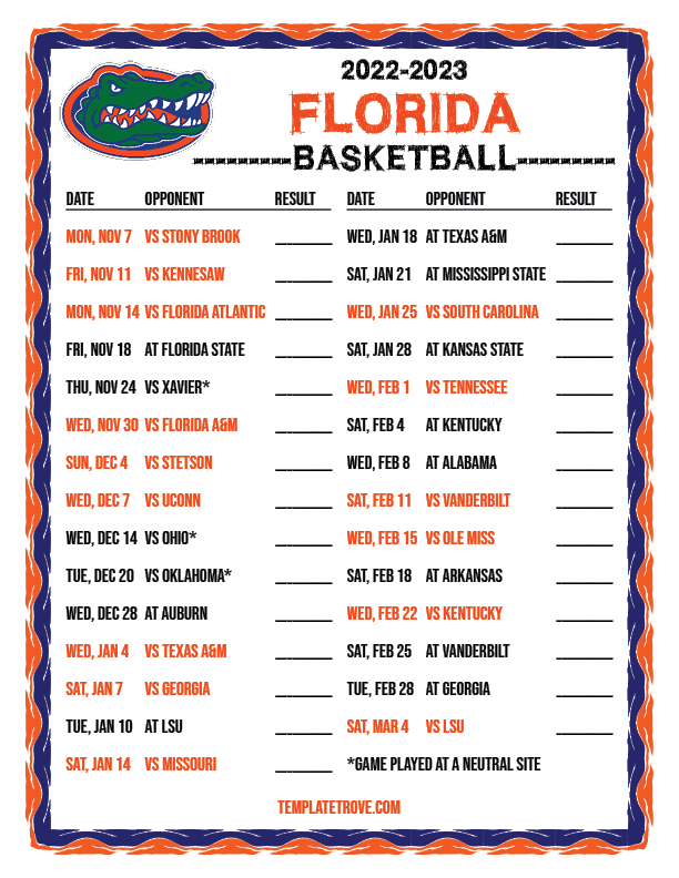 20222023 College Basketball Schedules  SEC