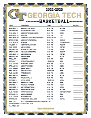 Georgia Tech Yellow Jackets Basketball 2022-23 Printable Schedule - Central Times