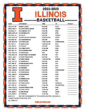 Illinois Fighting Illini Basketball 2022-23 Printable Schedule