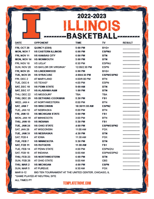 Illinois Fighting Illini Basketball 2022-23 Printable Schedule - Pacific Times