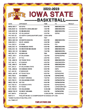 Iowa State Cyclones Basketball 2022-23 Printable Schedule