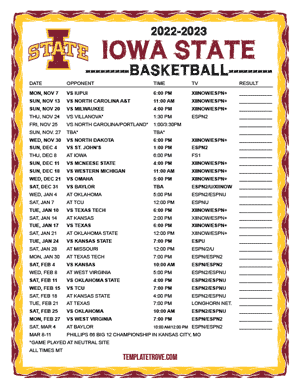 Iowa State Cyclones Basketball 2022-23 Printable Schedule - Mountain Times