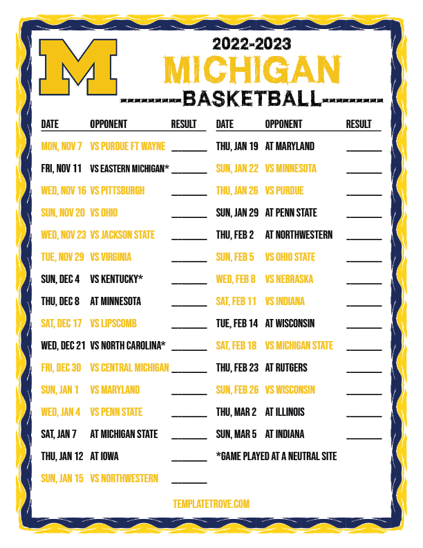 2022-2023 College Basketball Schedules - Big Ten