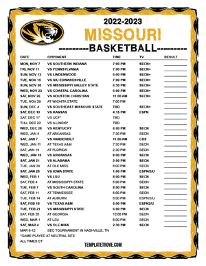 Missouri Tigers Basketball 2022-23 Printable Schedule - Central Times