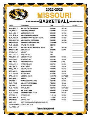 Missouri Tigers Basketball 2022-23 Printable Schedule - Mountain Times