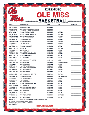 Ole Miss Rebels Basketball 2022-23 Printable Schedule - Pacific Times