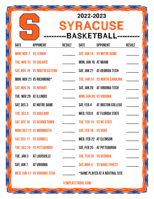 2022-2023 College Basketball Schedules - ACC