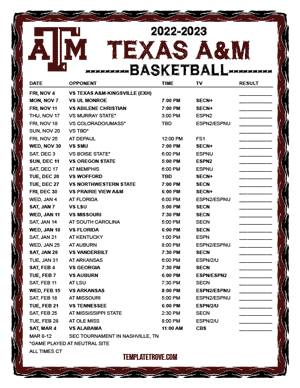 Texas A&M Aggies Basketball 2022-23 Printable Schedule - Central Times