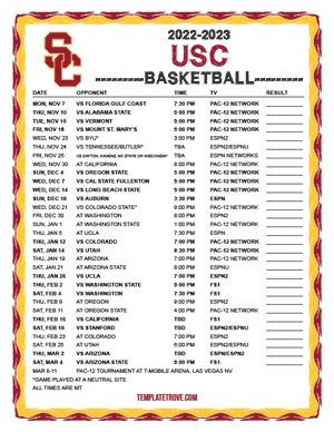 USC Trojans Basketball 2022-23 Printable Schedule - Mountain Times