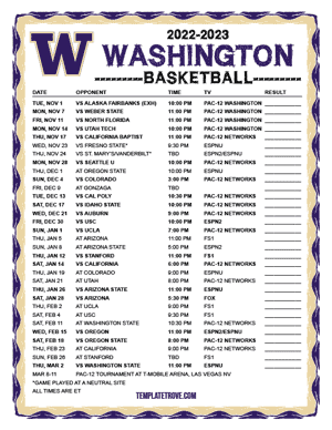 Washington Huskies Basketball 2022-23 Printable Schedule