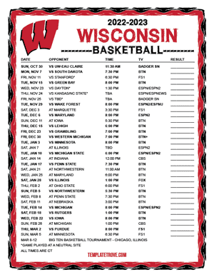 Wisconsin Badgers Basketball 2022-23 Printable Schedule - Central Times