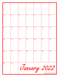 2022 Blank Monthly Calendar - Red