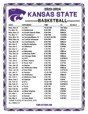 Kansas State Wildcats Basketball 2023-24 Printable Schedule