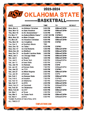 Oklahoma State Cowboys Basketball 2023-24 Printable Schedule