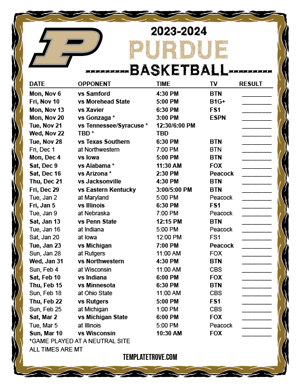 Purdue Boilermakers Basketball 2023-24 Printable Schedule - Mountain Times