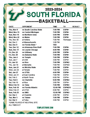 2023-24 Printable South Florida Bulls Basketball Schedule