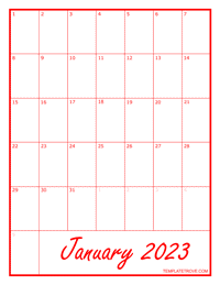 2023 Blank Monthly Calendar - Red