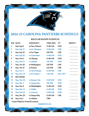 Carolina Panthers 2024-25
 Printable Schedule - Mountain Times