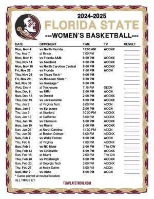 2024-25 Printable Florida State Seminoles Women's Basketball Schedule