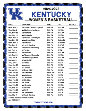 2024-25 Printable Kentucky Wildcats Women's Basketball Schedule