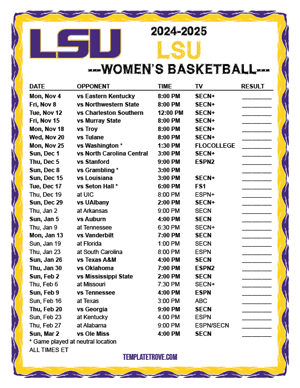 2024-25 Printable LSU Tigers Women's Basketball Schedule