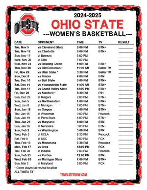 2024-25 Printable Ohio State Buckeyes Women's Basketball Schedule