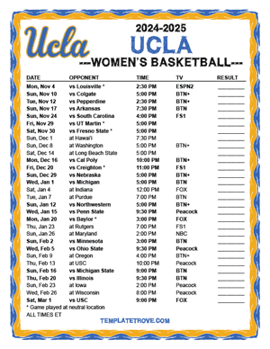 2024-25 Printable UCLA Bruins Women's Basketball Schedule