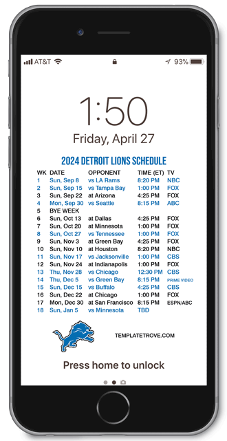 2024 Detroit Lions Lock Screen Schedule
