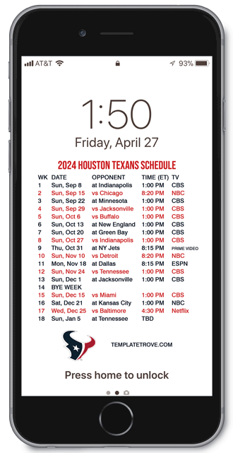2024 Houston Texans Lock Screen Schedule