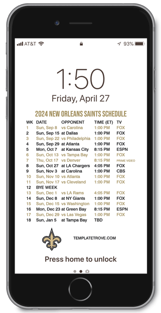 2024 New Orleans Saints Lock Screen Schedule
