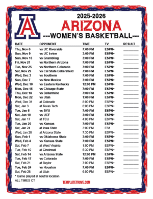 Arizona Wildcats Women's Basketball 2025-26 Printable Schedule - Central Times