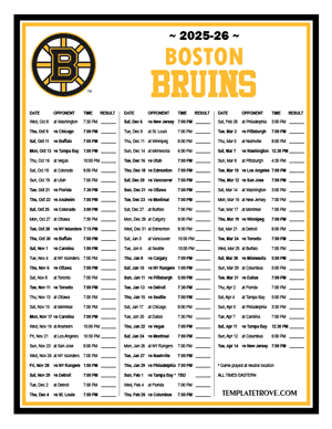 Boston Bruins 2025-26 Printable Schedule
