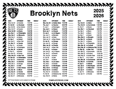 Brooklyn Nets 2025-26 Printable Schedule