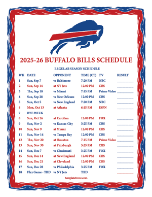 Buffalo Bills 2025-26
Printable Schedule