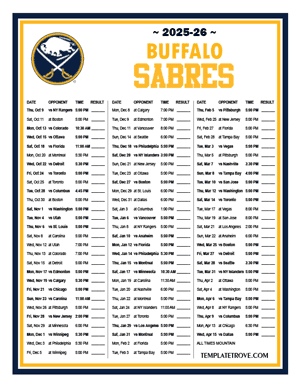 Buffalo Sabres 2025-26 Printable Schedule - Mountain Times
