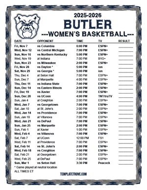 2024-25 Printable Butler Bulldogs Women's Basketball Schedule