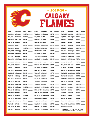 Calgary Flames 2025-26 Printable Schedule
