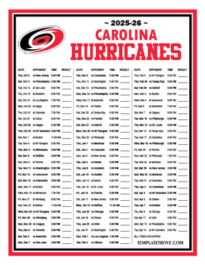 Carolina Hurricanes 2025-26 Printable Schedule - Mountain Times