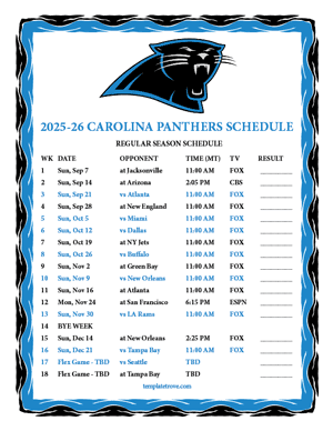 Carolina Panthers 2025-26
 Printable Schedule - Mountain Times