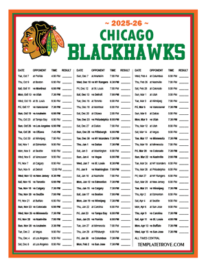 Chicago Blackhawks 2025-26 Printable Schedule - Central Times