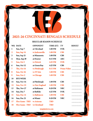 2025-2026 NFL Printable Schedules