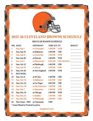 Cleveland Browns 2025-26
 Printable Schedule