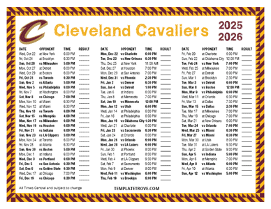 2025-26 Printable Cleveland Cavaliers Schedule - Central Times