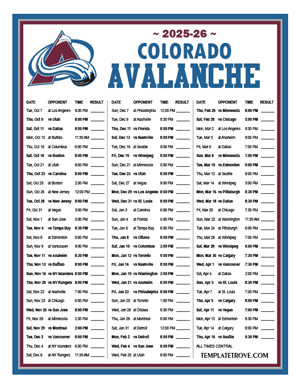 Colorado Avalanche 2025-26 Printable Schedule - Central Times