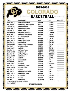 2024-25 Printable Colorado Buffaloes Basketball Schedule