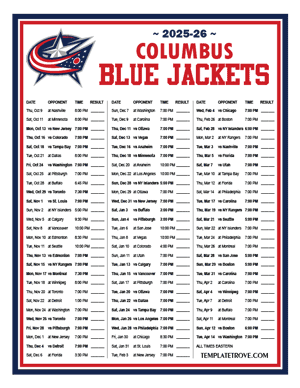 Columbus Blue Jackets 2025-26 Printable Schedule
