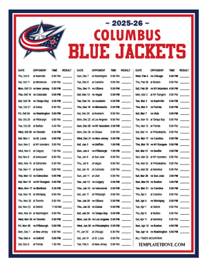 Columbus Blue Jackets 2025-26 Printable Schedule - Mountain Times