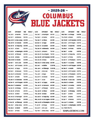 2025-2026 Printable Columbus Blue Jackets Schedule