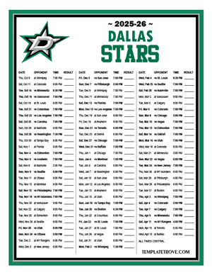 Dallas Stars 2025-26 Printable Schedule - Central Times
